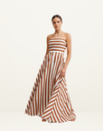 Hazel Dress in CIGAR & OPTIC STRIPE Aston Studios-Aston Studios-Frolic Girls