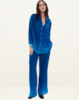 Muma World Cuban Nights Contrast Silk Chiffon Pant in COBALT