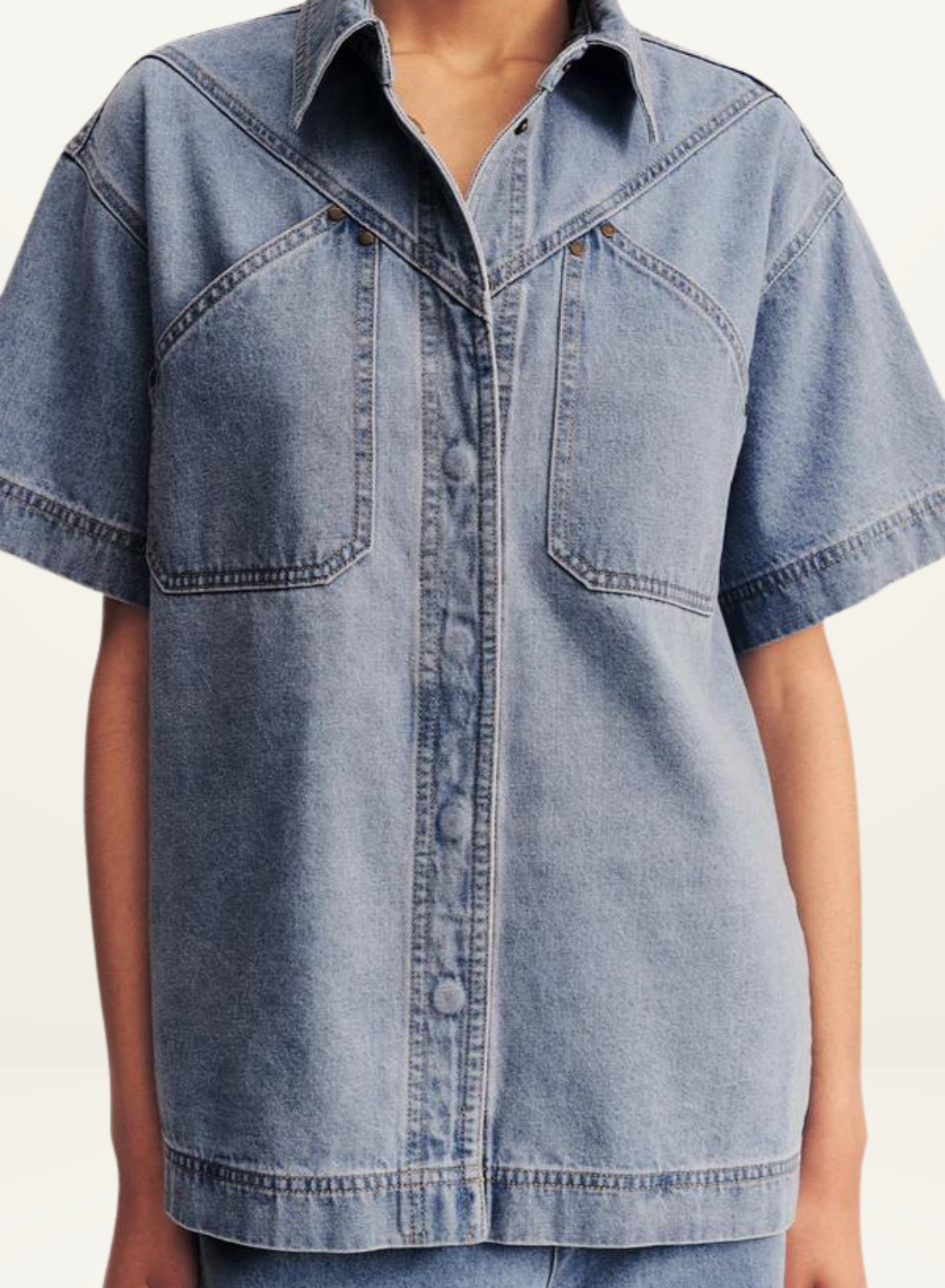 Stella Short Sleeve Denim Shirt in MID BLUE Shona Joy-Shona Joy-Frolic Girls