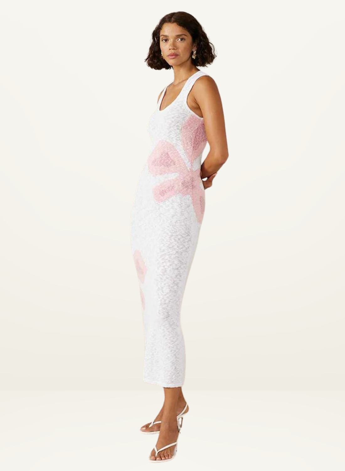 Bloom Knit Midi Dress WHITE & PINK Mon Renn-MØN RENN-Frolic Girls