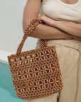 La Tribe Flower Beaded Bag in Tan