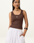 Zoe Contour Rib Scoop Tank in Chocolate