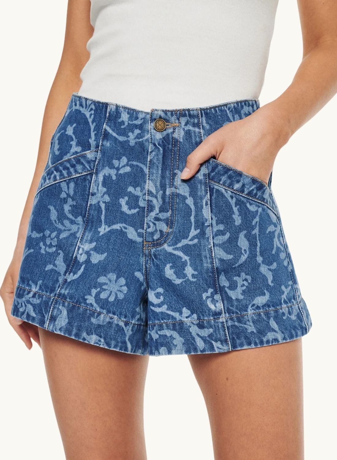 Kivari Laguana Printed Denim Short in Blue