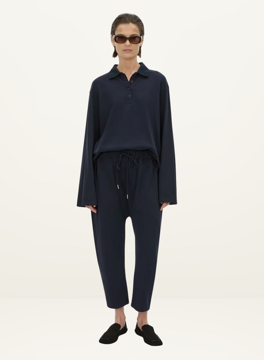 Camilla and Marc Moreno Long Sleeve Polo in Navy
