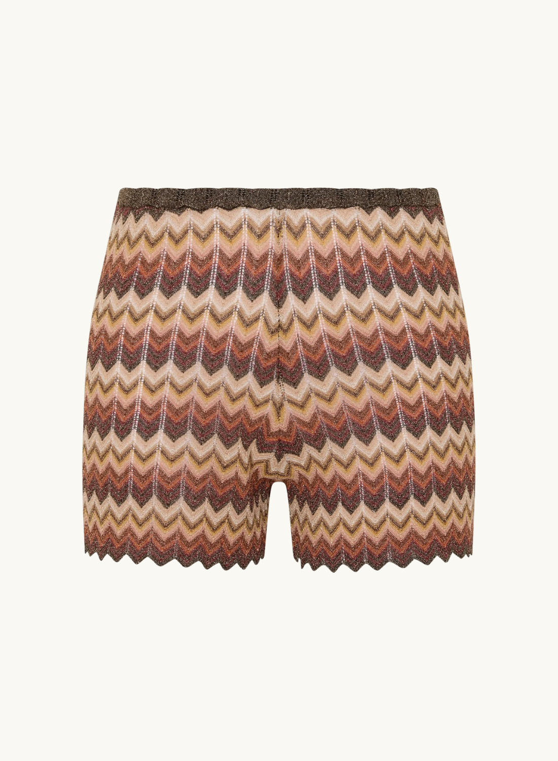 Faithfull Raya mini shorts in Lais stripe crochet-feel knit with a mid-rise ribbed elastic waistband and scalloped hem.
