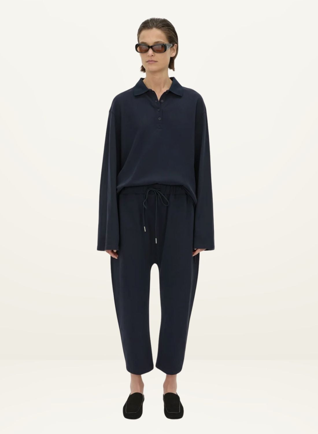 Camilla and Marc Moreno Long Sleeve Polo in Navy