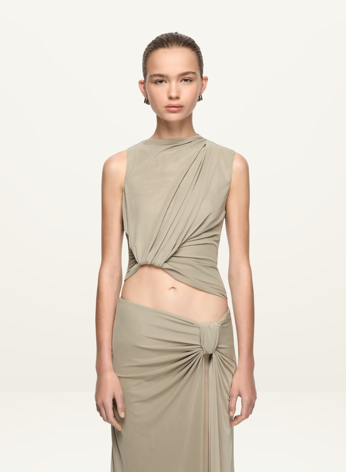 Bec + Bridge Oria Drape Skirt in Light Khaki