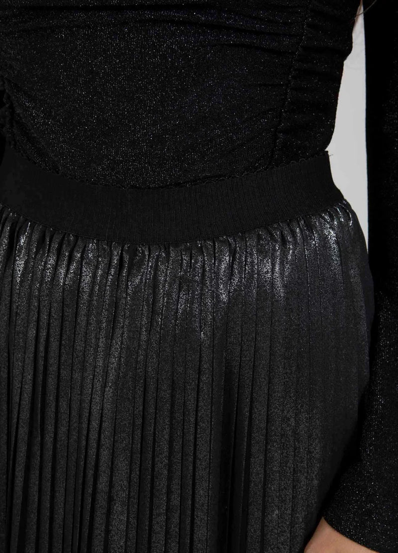 Plisse Skirt with Foil METALLIC BLACK Coster Copenhagen-Coset Copenhagen-Frolic Girls