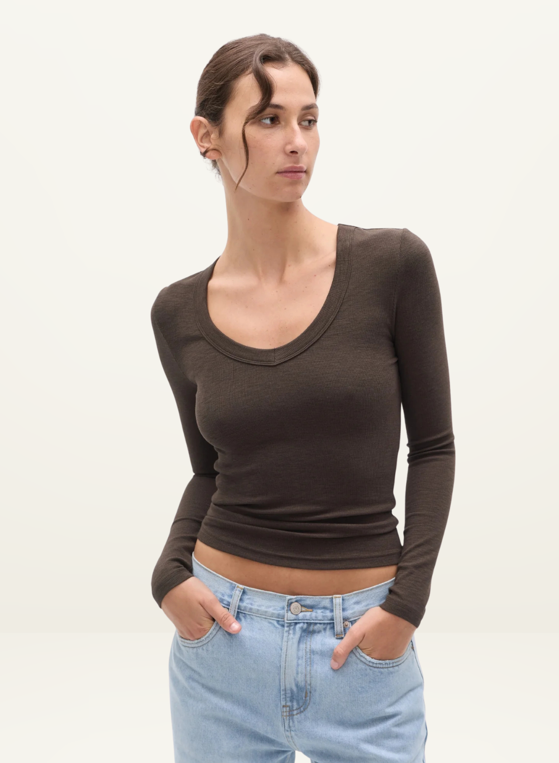 Bayse Grace Long Sleeve Top in Espresso