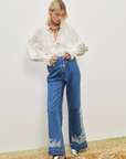 Alemais Giulia Embroidered Blouse in IVORY