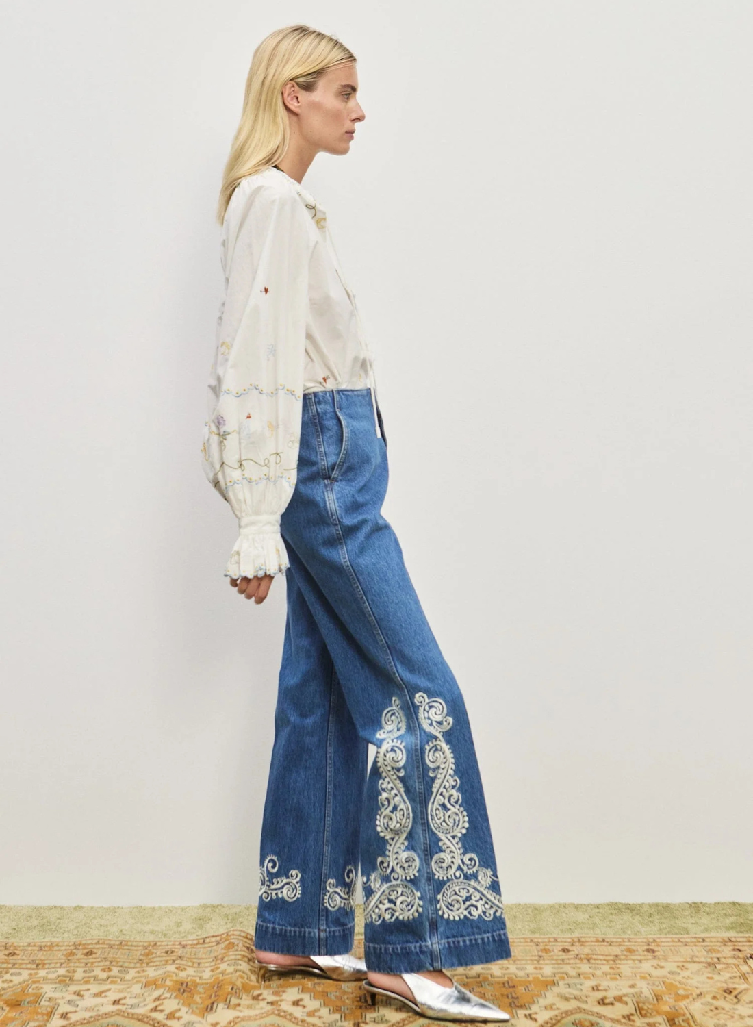 Alemais Giulia Embroidered Blouse in IVORY