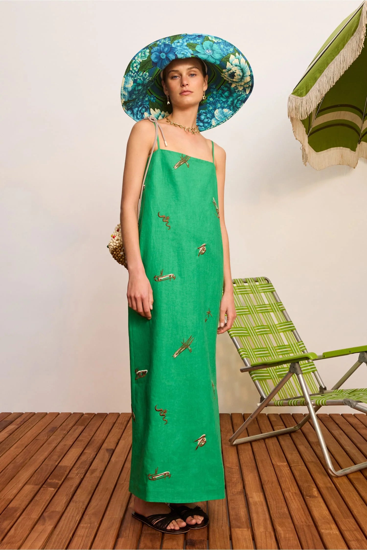 Alemais Wanda Embroidered Midi Dress in EMERALD