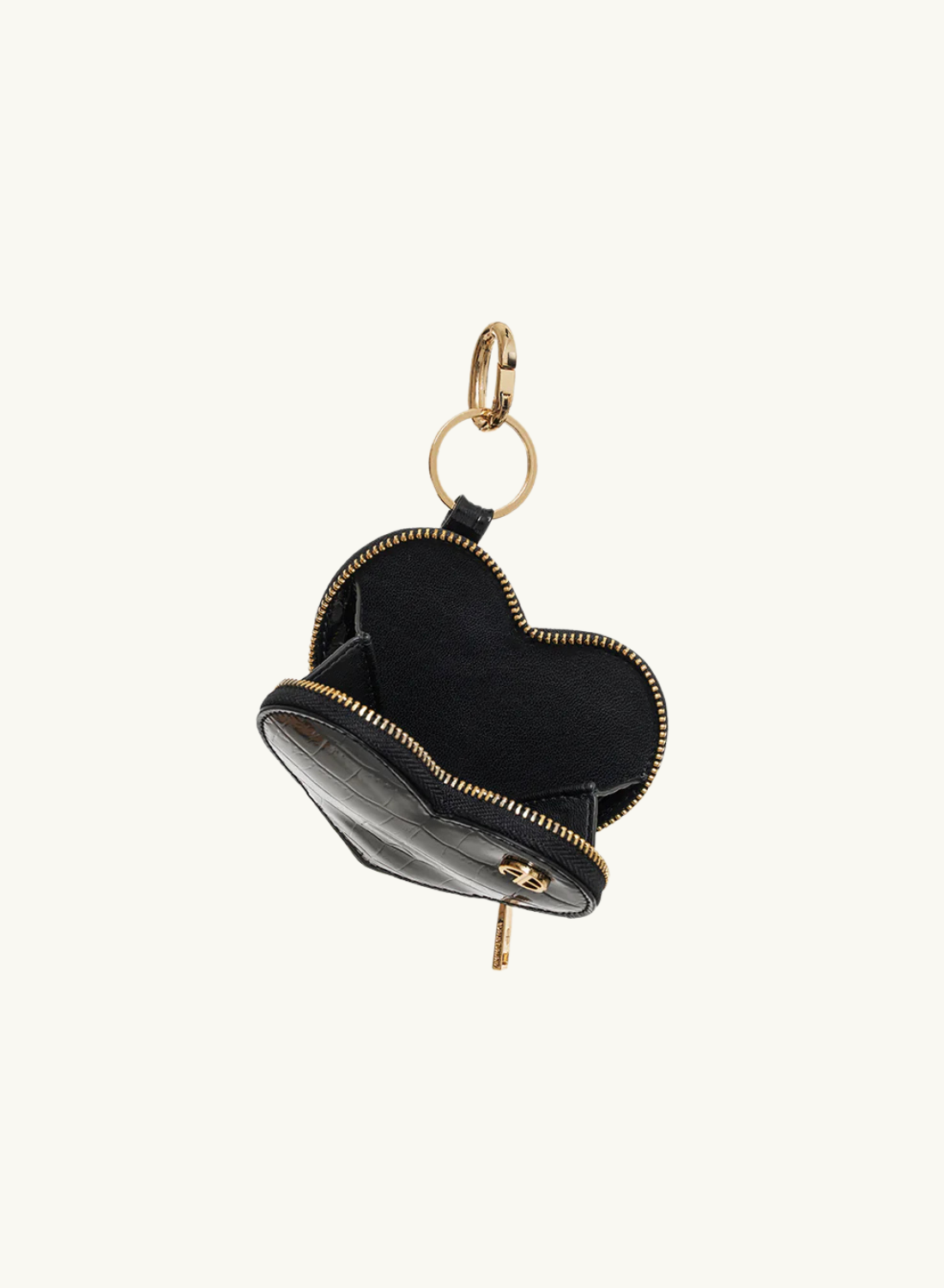 Anine Bing Harriett Coin Purse HEART in BLACK EMBOSSED CROC