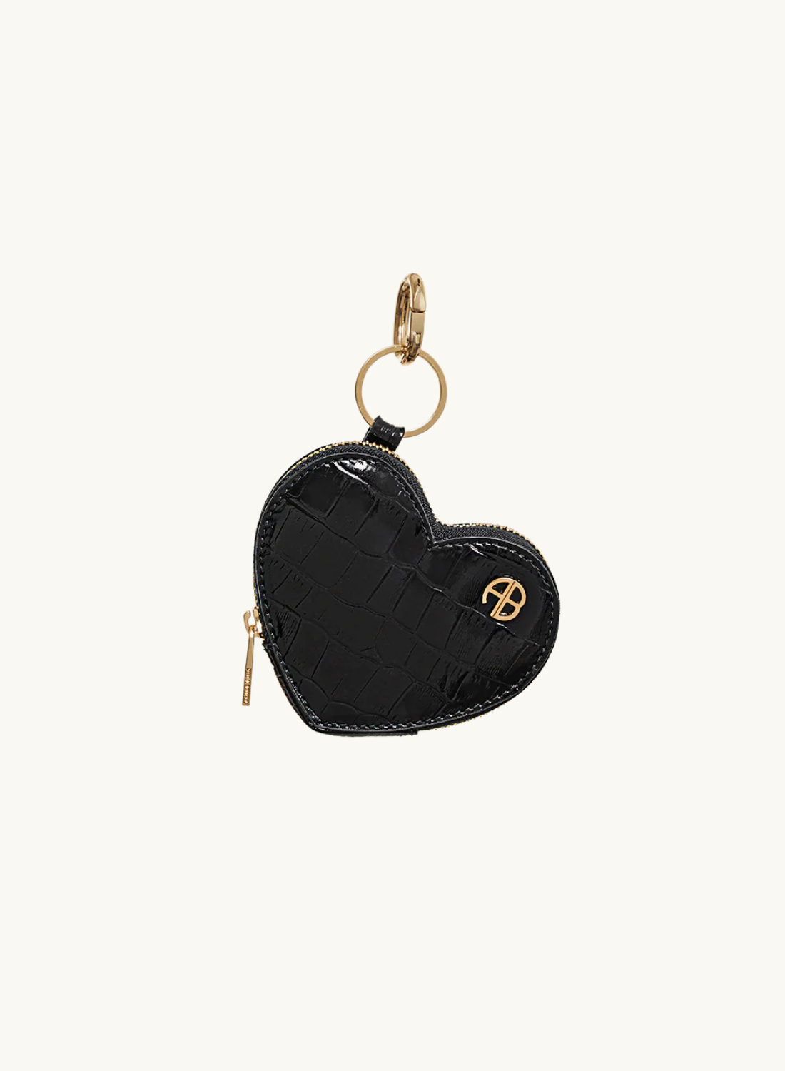 Anine Bing Harriett Coin Purse HEART in BLACK EMBOSSED CROC