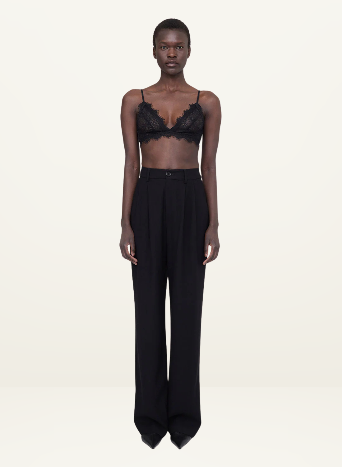 Anine Bing Lace Bra with Trim in BLACK