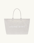 Anine Bing Leo Canvas Tote Bag in Washed White Leopard
