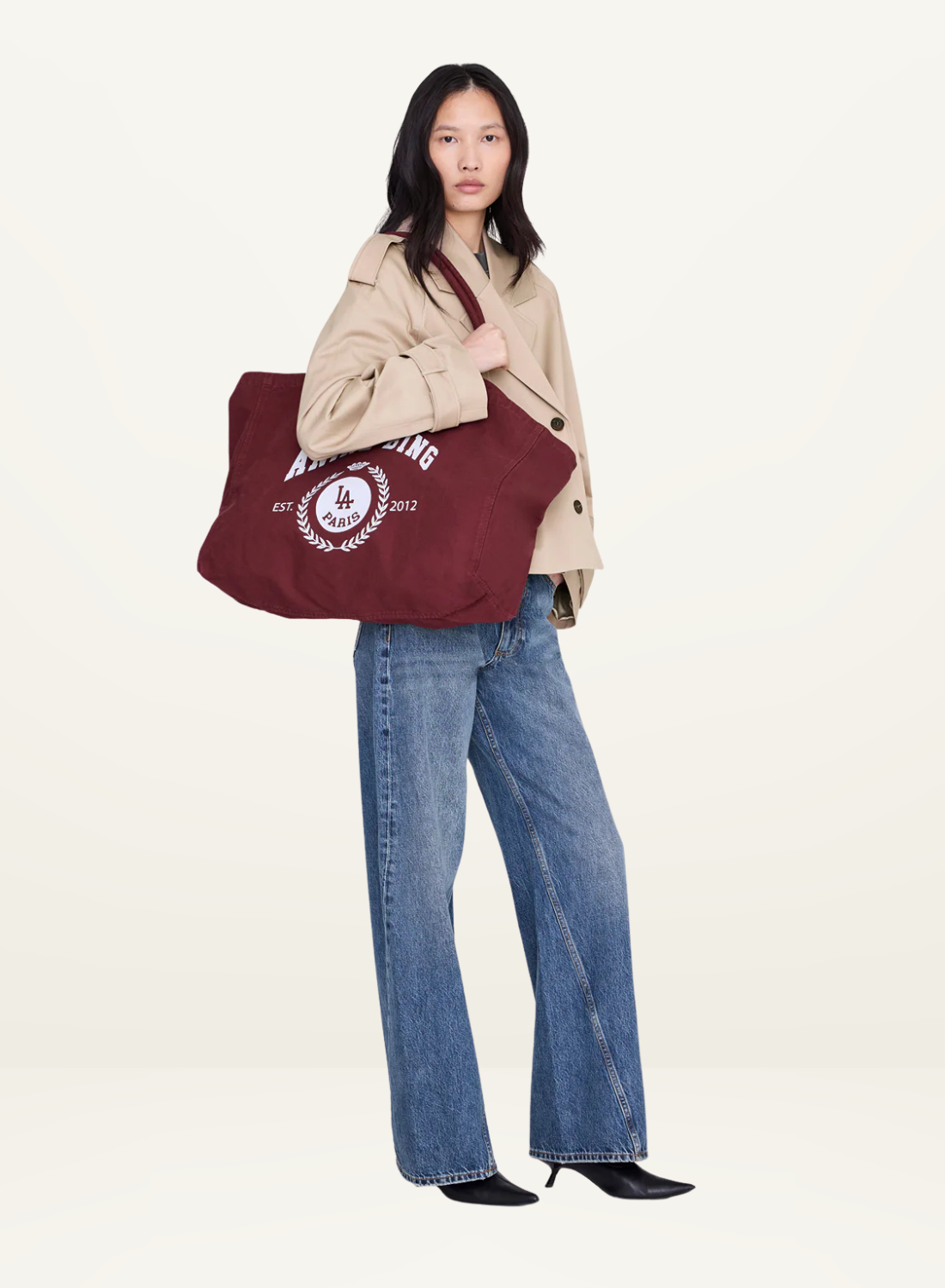 Anine Bing Leo Canvas Tote Collegiate in FIG