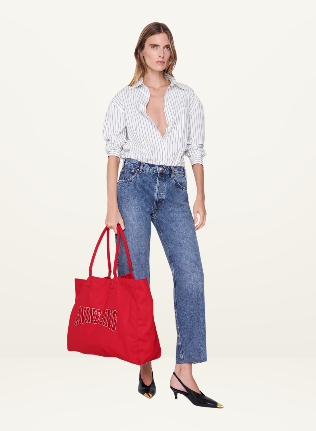Anine Bing Leo Canvas Tote in Tango Red