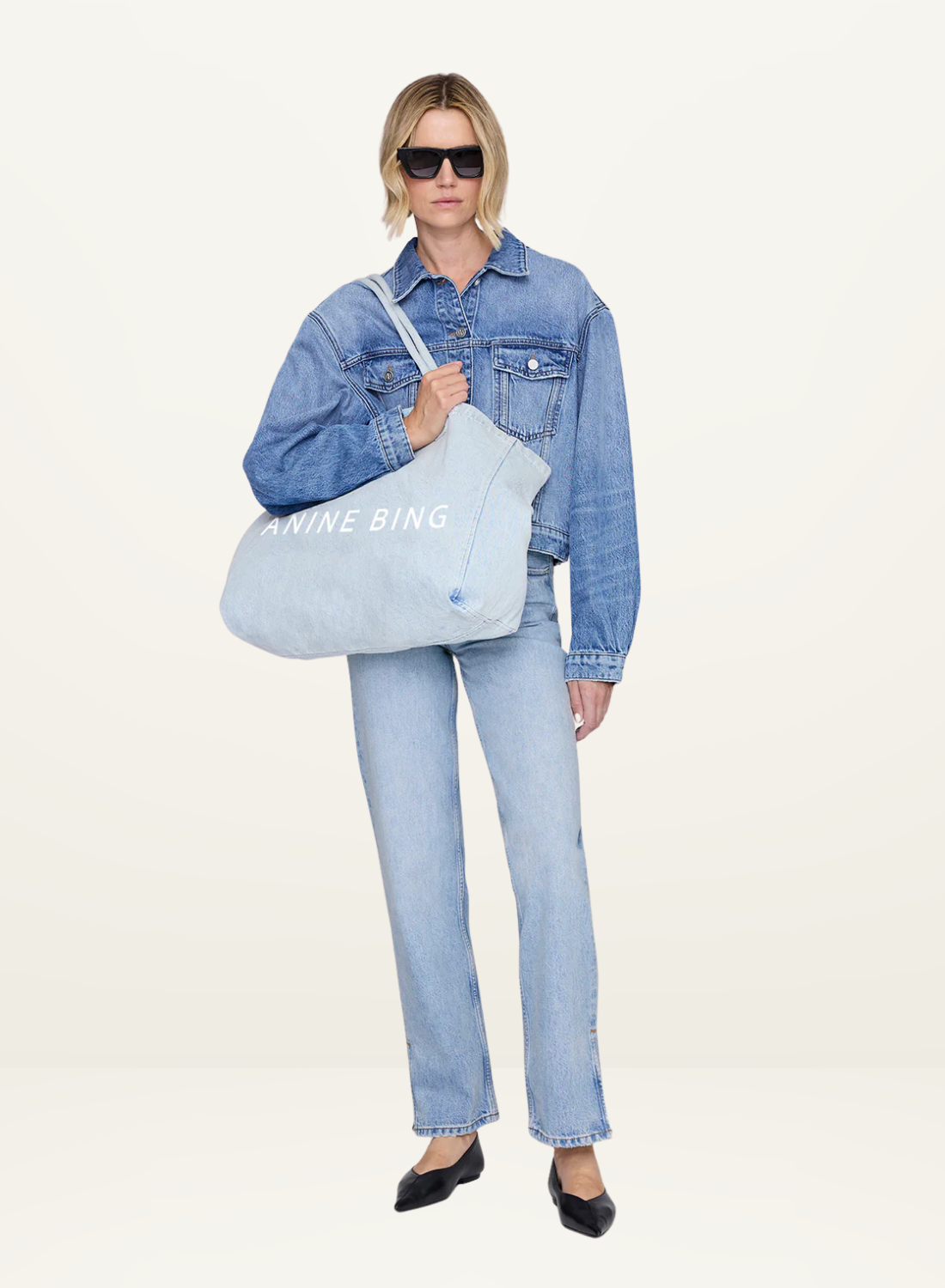 Anine Bing Leo Denim Tote Bag in Ink Blue