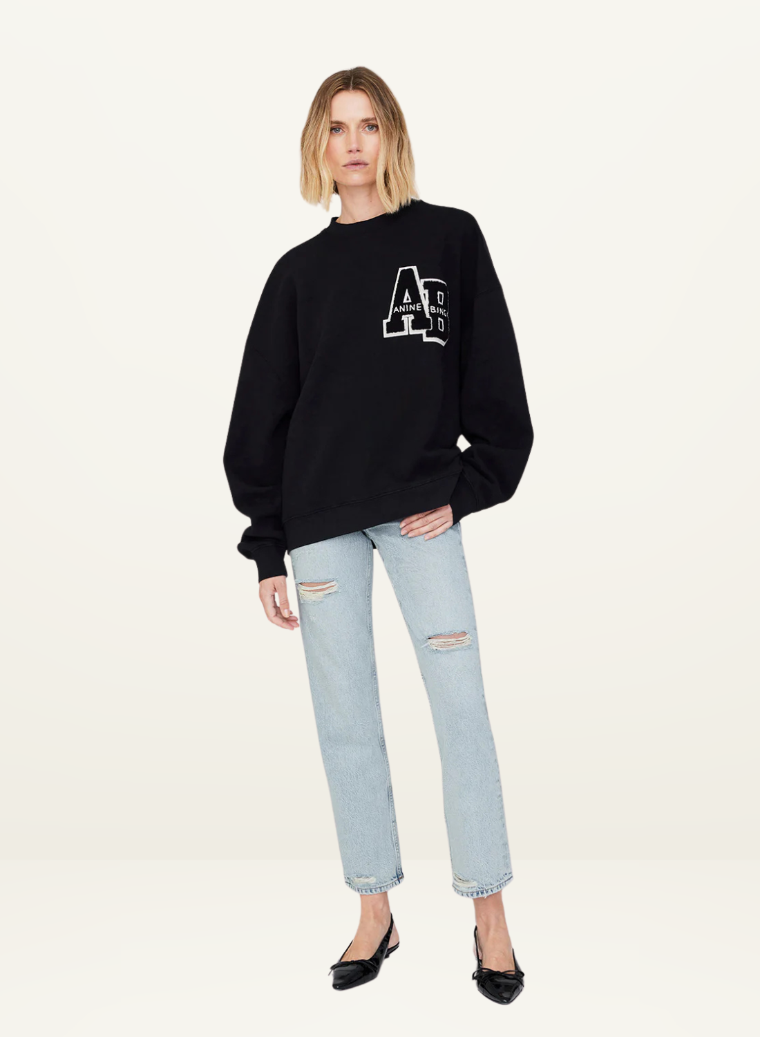 Anine Bing Miles Letterman Sweatshirt in BLACK
