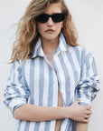 Plaza Shirt WHITE AND BLUE STRIPE Anine Bing-Anine Bing-Frolic Girls