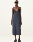 Bassike Contrast V-Neck Slip Dress in Washed Navy / Black