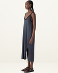 Bassike Contrast V-Neck Slip Dress in Washed Navy / Black