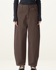 Bassike Cotton Twill Barrel Leg Pant in Chocolate Brown