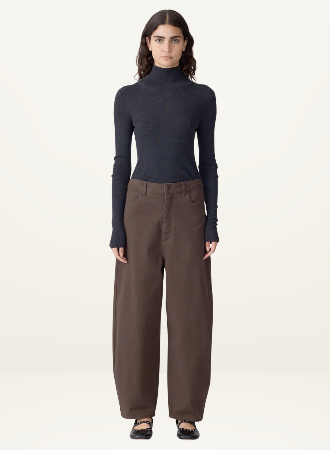 Bassike Cotton Twill Barrel Leg Pant in Chocolate Brown