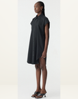 Bassike Crushed Cotton Shirt Dress in Black