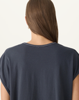 Bassike Fine Bind Scoop Neck Tank in Washed Navy