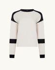 Bassike L/S Slouch Panelled T-Shirt in Ecru/Charcoal Marle