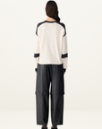Bassike L/S Slouch Panelled T-Shirt in Ecru/Charcoal Marle