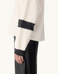 Bassike L/S Slouch Panelled T-Shirt in Ecru/Charcoal Marle