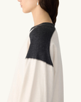 Bassike L/S Slouch Panelled T-Shirt in Ecru/Charcoal Marle