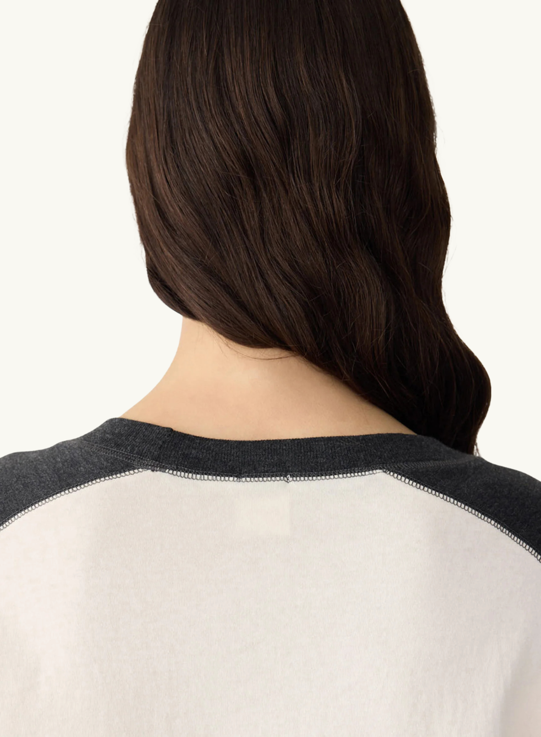 Bassike L/S Slouch Panelled T-Shirt in Ecru/Charcoal Marle