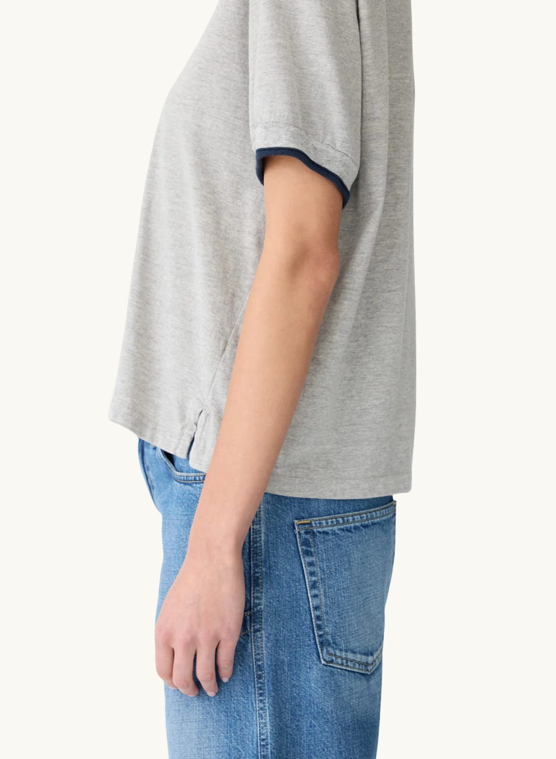 Bassike Layered Neck T-Shirt in Greymarle / Blue Ink