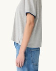 Bassike Layered Neck T-Shirt in Greymarle / Blue Ink