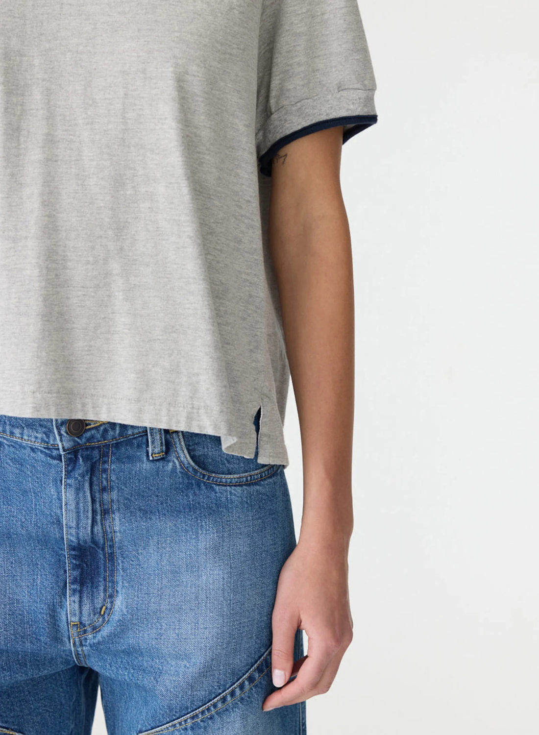 Bassike Layered Neck T-Shirt in Greymarle / Blue Ink