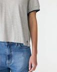 Bassike Layered Neck T-Shirt in Greymarle / Blue Ink