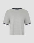 Bassike Layered Neck T-Shirt in Greymarle / Blue Ink