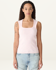 Bassike Low Scooped Rib Tank in Powder Pink