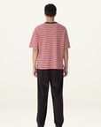 Bassike Quarter Sleeve T-Shirt in Red Navy Natural Stripe