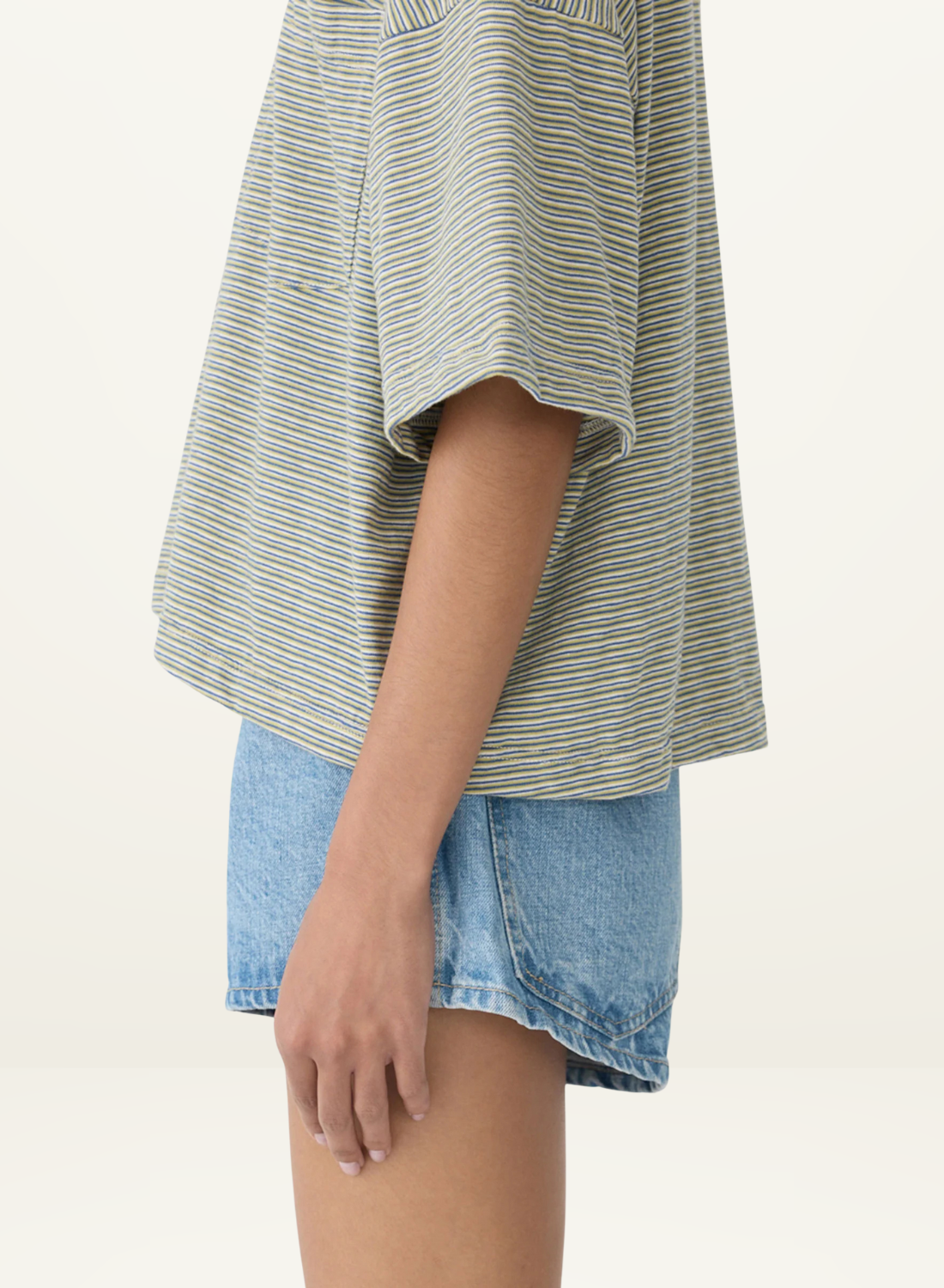 Bassike Stripe Boxy Pocket T-Shirt in Green Blue White