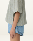 Bassike Stripe Boxy Pocket T-Shirt in Green Blue White