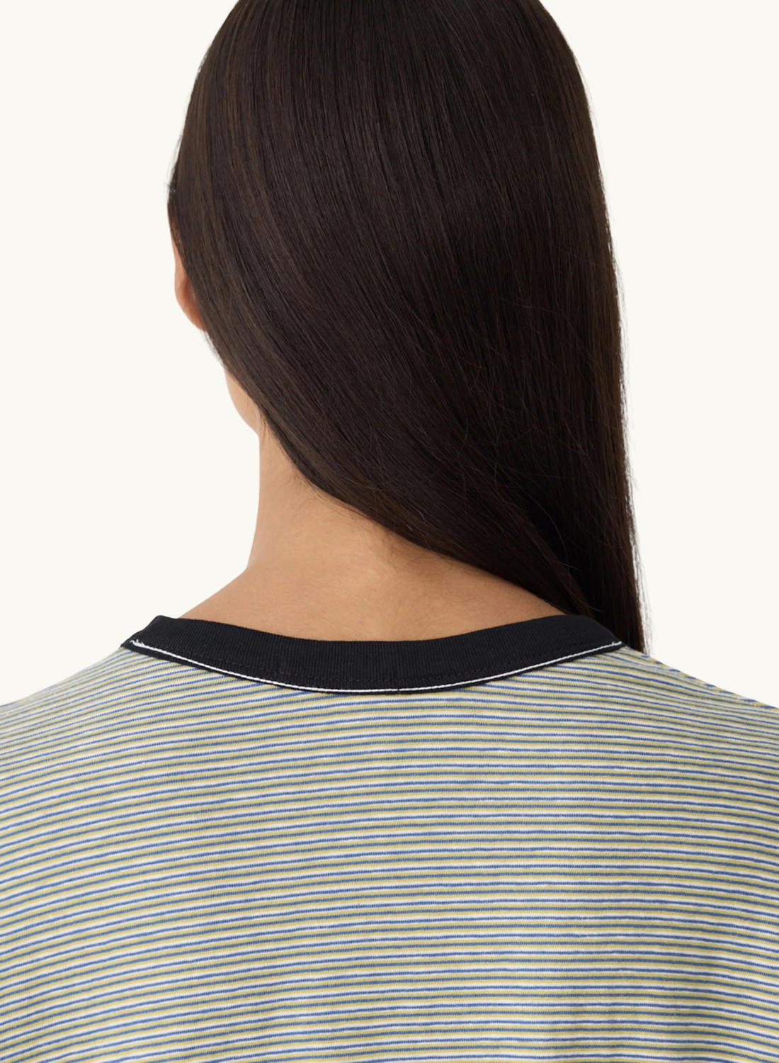 Bassike Stripe Boxy Pocket T-Shirt in Green Blue White