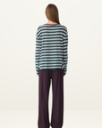 Bassike Stripe Boyfriend L/S T-Shirt in FOREST BURGUNDY WHITE