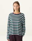 Bassike Stripe Boyfriend L/S T-Shirt in FOREST BURGUNDY WHITE
