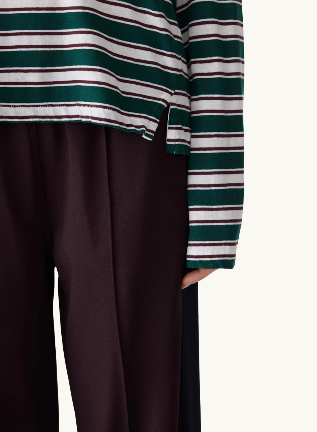 Bassike Stripe Boyfriend L/S T-Shirt in FOREST BURGUNDY WHITE