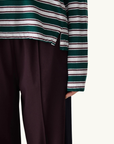 Bassike Stripe Boyfriend L/S T-Shirt in FOREST BURGUNDY WHITE